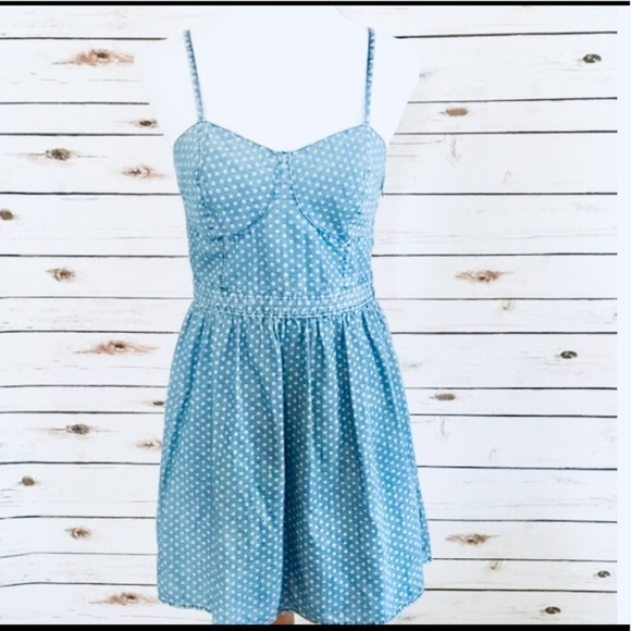 Mossimo Chambray Denim Polka Dot Mini Dress Sz Med - Picture 4 of 11
